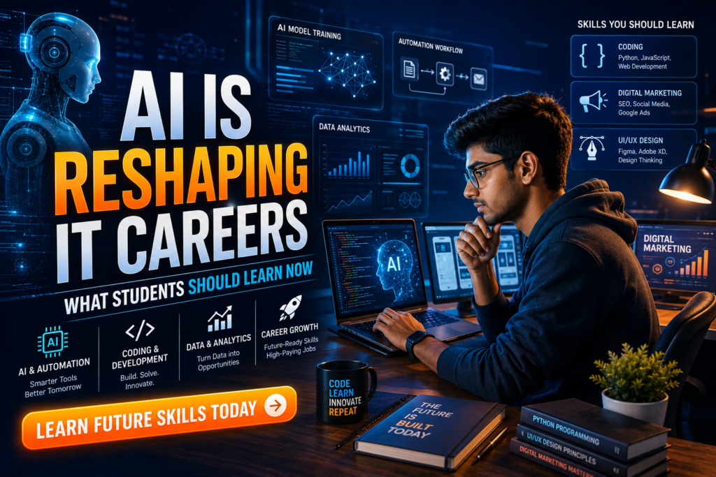 student learning future IT skills with AI technology and digital workspace